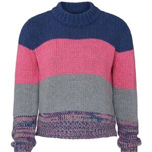 One Gray Day Multicolor Colorblock Crewneck Pullover Striped Knit Sweater Small